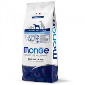 MONGE DOG PUPPY JUNIOR MEDIUM CHICKEN sausā barība kucēniem Vistu 12kg